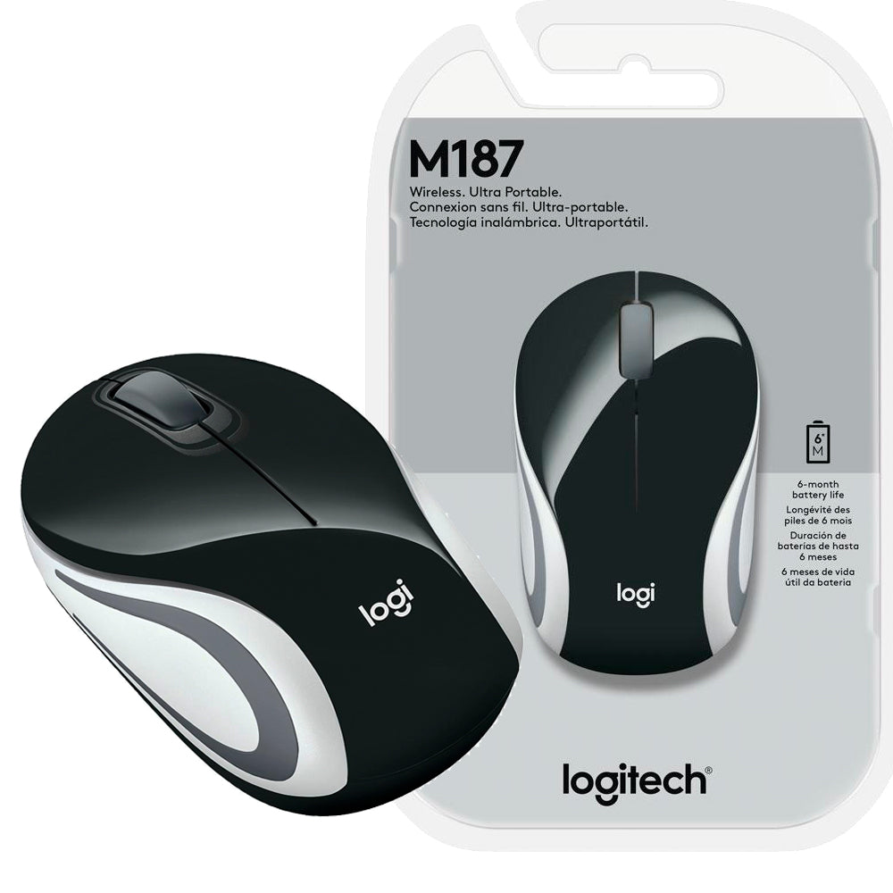 Mini Mouse Sem Fio Logitech M187 Com Receptor Conexão USB e Pilha Inclusa - Preto